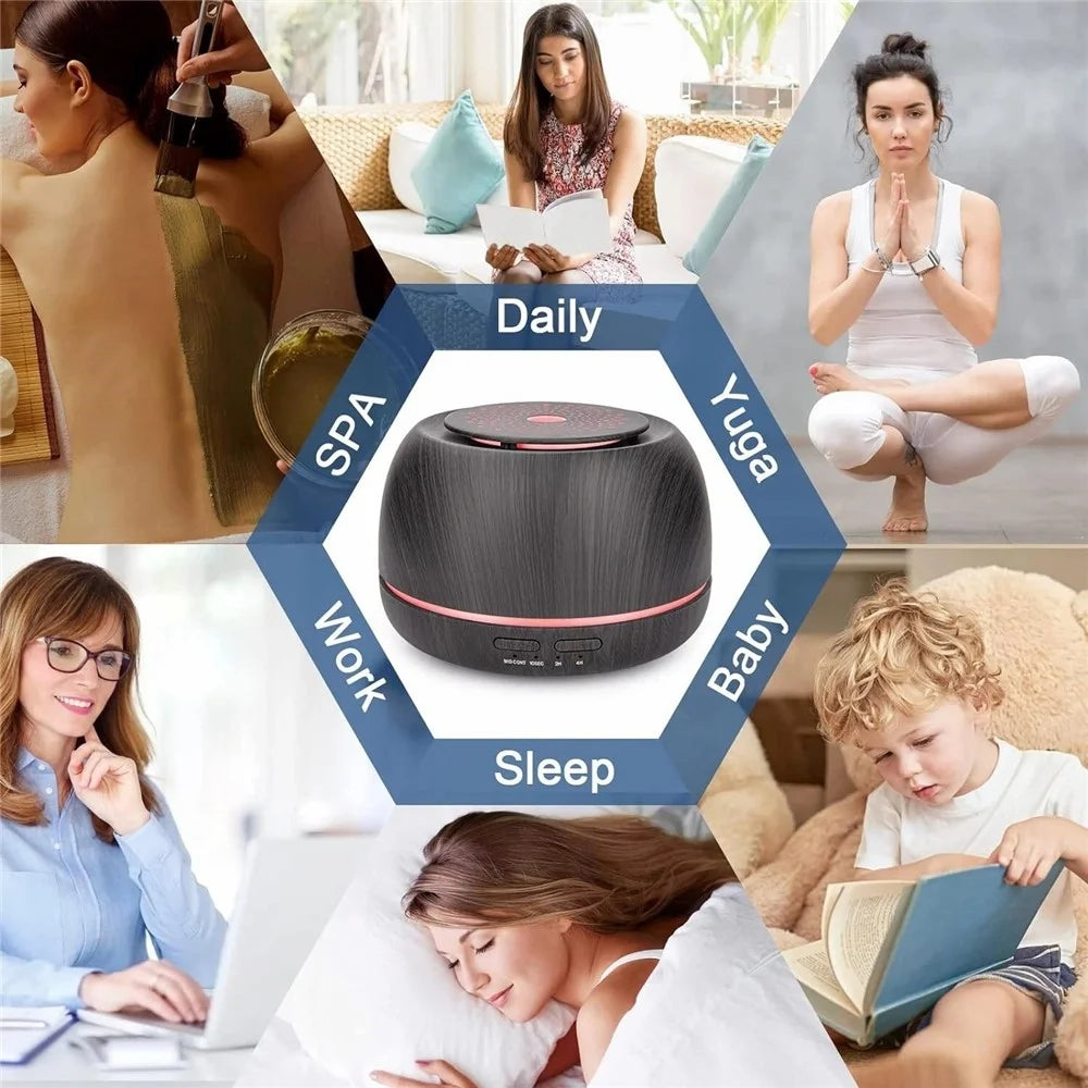 USB Ultrasonic Aroma Diffuser 300ml Compact Humidifier For Home Office Car Travel - Black Wood Grain - 6