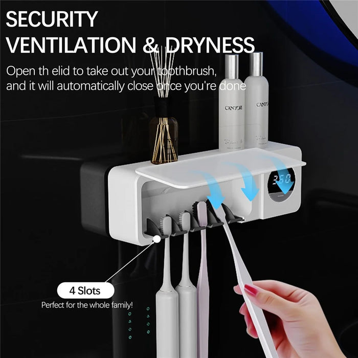Toothbrush Sanitizer UV Sterilizer Wall Mounted Toothbrush Storage Holder Auto Sensor Digital Display for Home - 3