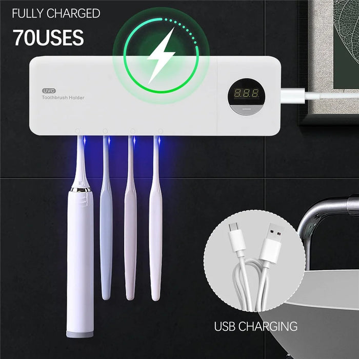 Toothbrush Sanitizer UV Sterilizer Wall Mounted Toothbrush Storage Holder Auto Sensor Digital Display for Home - 4