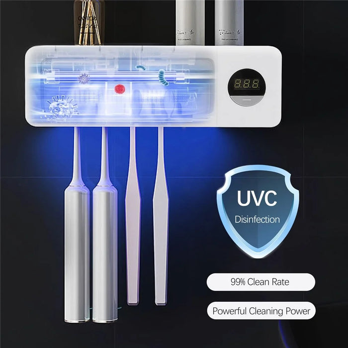 Toothbrush Sanitizer UV Sterilizer Wall Mounted Toothbrush Storage Holder Auto Sensor Digital Display for Home - 5