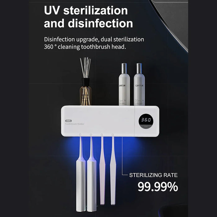 Toothbrush Sanitizer UV Sterilizer Wall Mounted Toothbrush Storage Holder Auto Sensor Digital Display for Home - 6