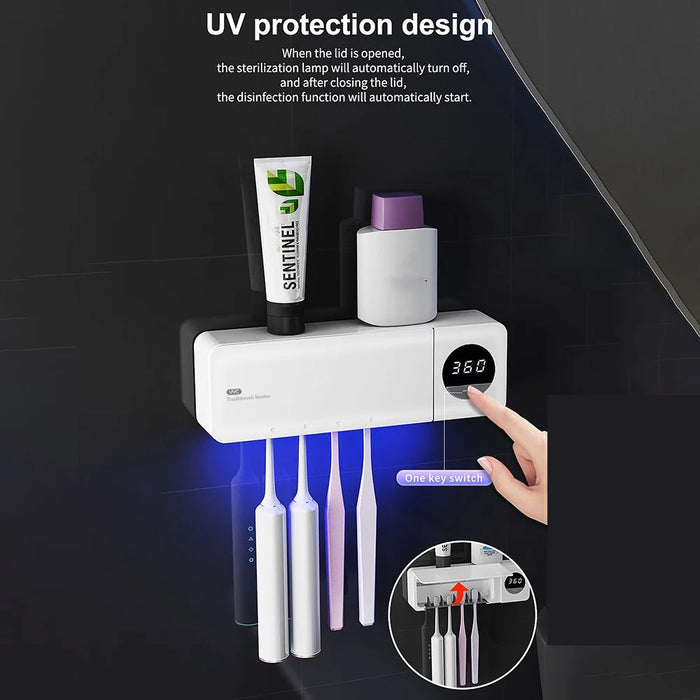 Toothbrush Sanitizer UV Sterilizer Wall Mounted Toothbrush Storage Holder Auto Sensor Digital Display for Home - 7