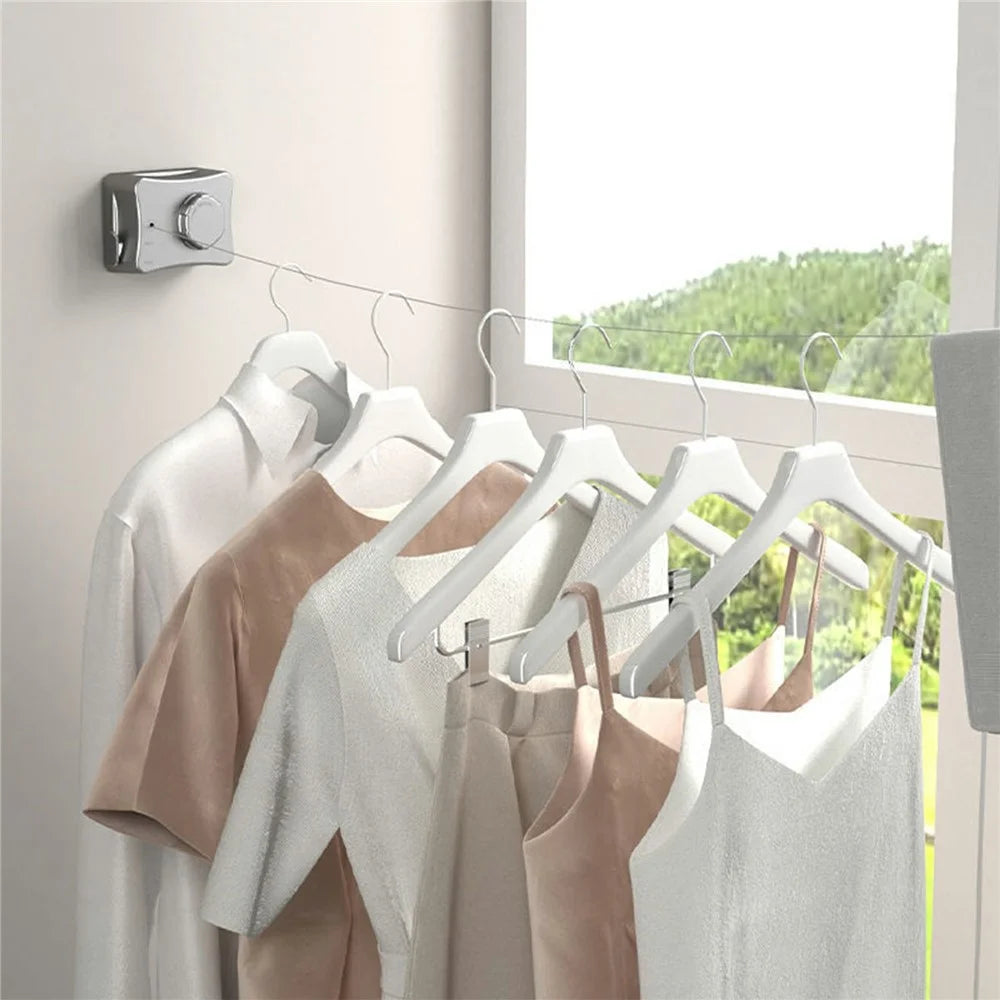 Retractable Clothesline 5.1M Adjustable Balcony Drying Rack for Indoor  /  Outdoor - Tarnish - 4
