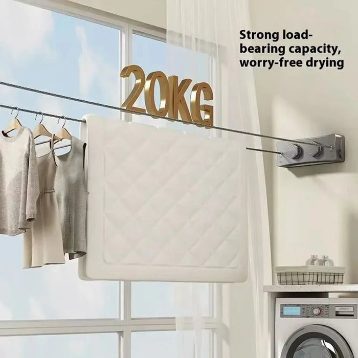 Retractable Clothesline 5.1M Dual Line Adjustable Tension Balcony Drying Rack Space Saving - Black - 3