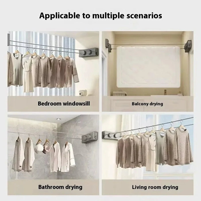 Retractable Clothesline 5.1M Dual Line Adjustable Tension Balcony Drying Rack Space Saving - Black - 4