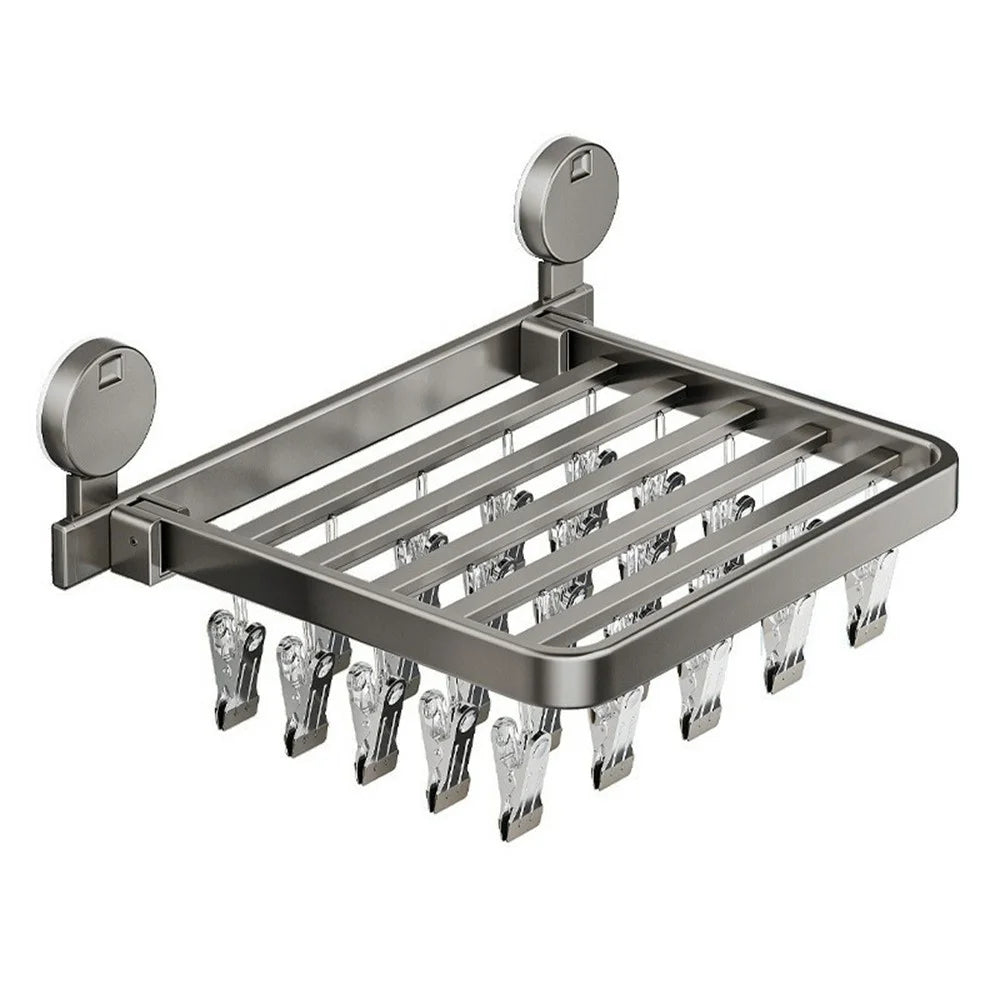 Folding Suction Cup Sock Drying Rack with 30 Clips Laundry Hanger for Socks / Underwear / Towels - Grey - 1