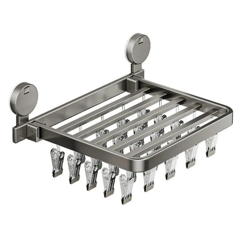 Folding Suction Cup Sock Drying Rack with 30 Clips Laundry Hanger for Socks / Underwear / Towels - Grey - 1