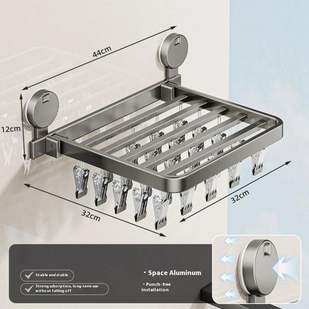 Folding Suction Cup Sock Drying Rack with 30 Clips Laundry Hanger for Socks / Underwear / Towels - Grey - 2