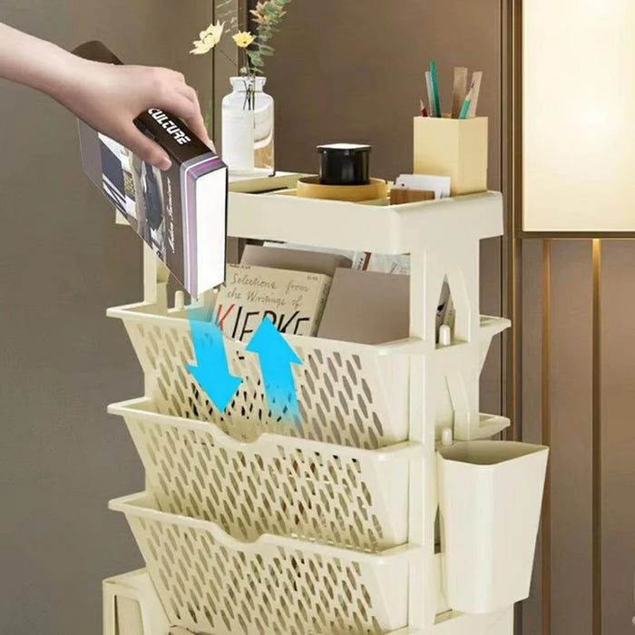 Multi-Tier Rolling Storage Cart Plastic Bookcase Mobile Sundries Organizer Shelf with Wheels - Khaki - 5