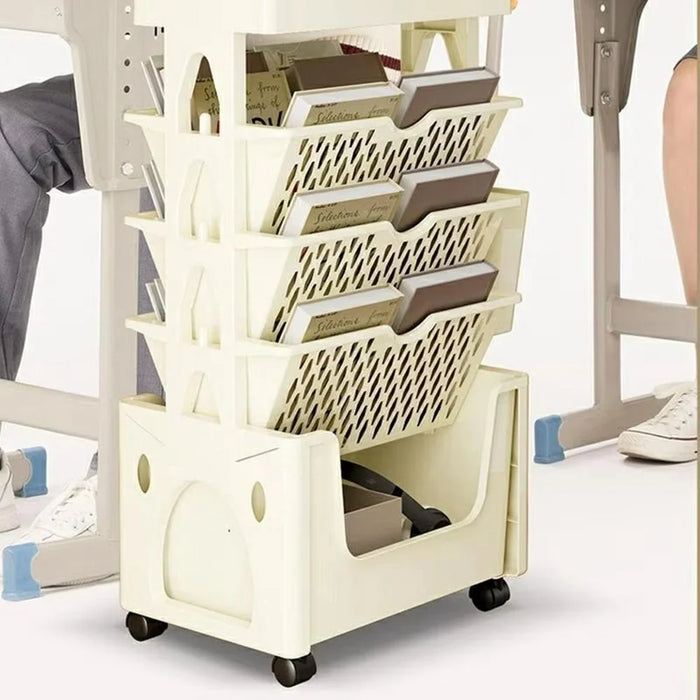 Multi-Tier Rolling Storage Cart Plastic Bookcase Mobile Sundries Organizer Shelf with Wheels - Khaki - 6
