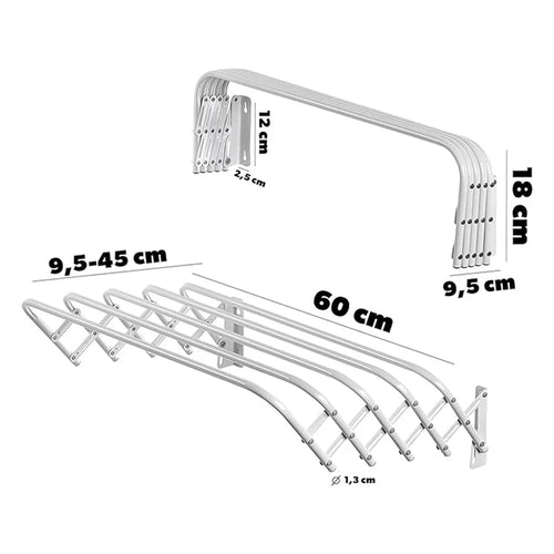 60cm Retractable Wall Mounted Clothes Drying Rack for Balcony Laundry Room Space Saving Folding Towel Hanger - 1