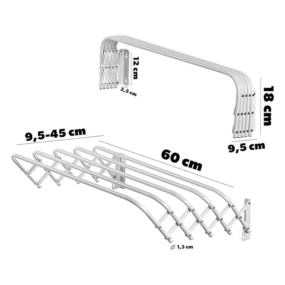 60cm Retractable Wall Mounted Clothes Drying Rack for Balcony Laundry Room Space Saving Folding Towel Hanger - 1
