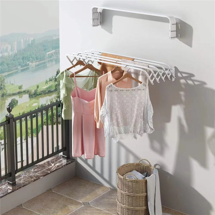 60cm Retractable Wall Mounted Clothes Drying Rack for Balcony Laundry Room Space Saving Folding Towel Hanger - 6