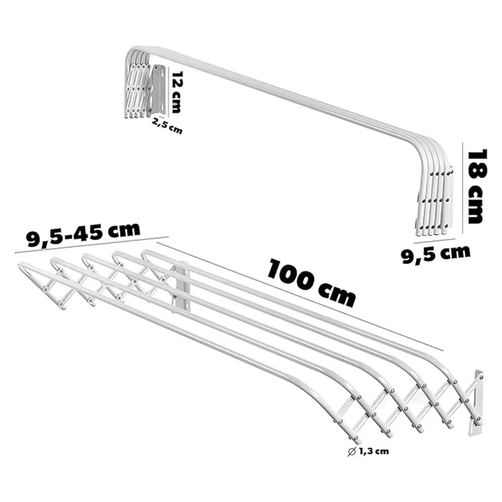 100cm Retractable Wall Mounted Clothes Drying Rack for Balcony Laundry Room Space Saving Folding Towel Hanger - 1