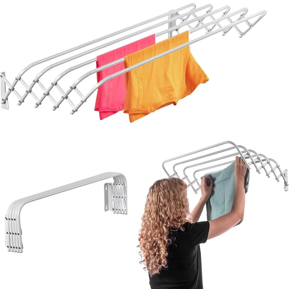 100cm Retractable Wall Mounted Clothes Drying Rack for Balcony Laundry Room Space Saving Folding Towel Hanger - 2