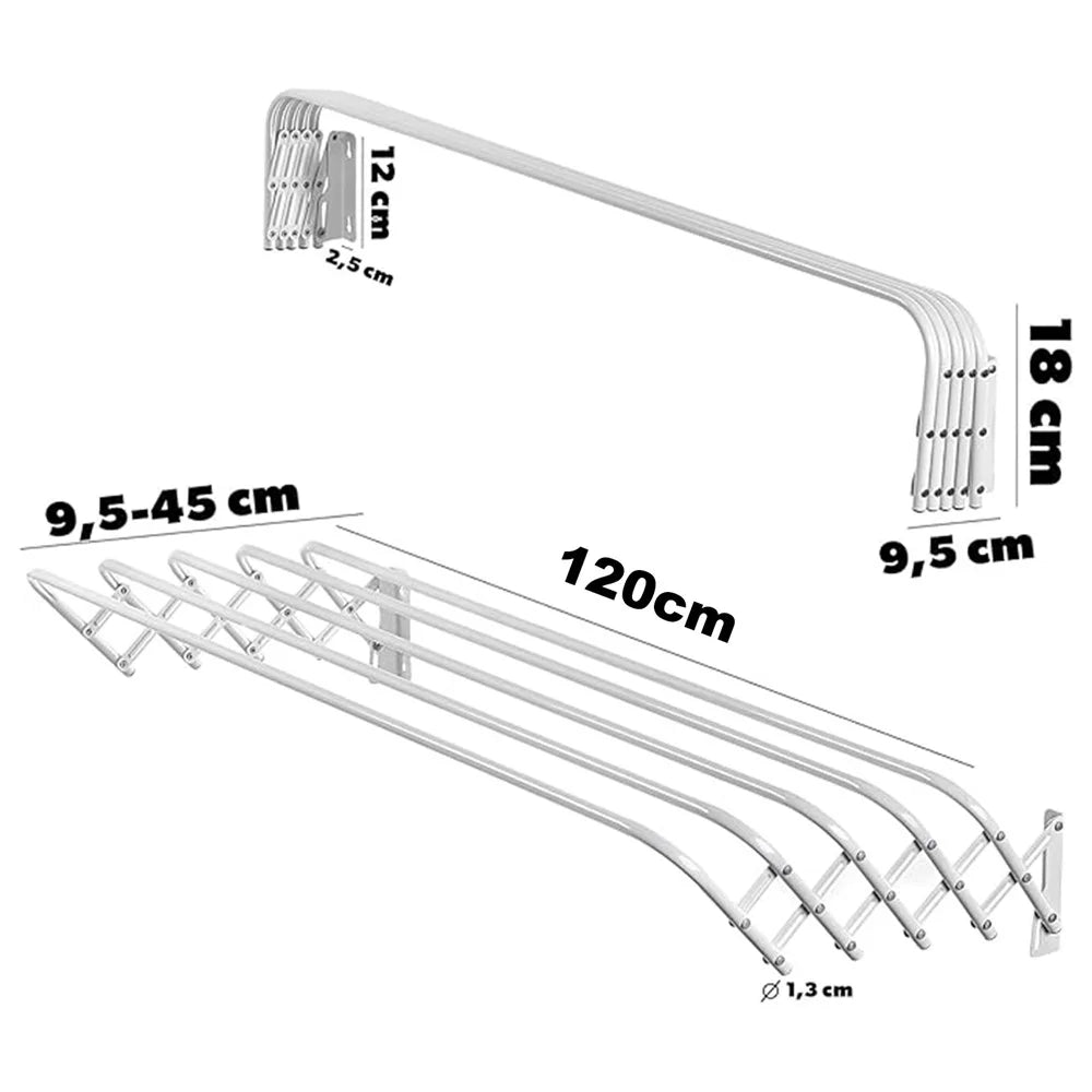 120cm Retractable Wall Mounted Clothes Drying Rack for Balcony Laundry Room Space Saving Folding Towel Hanger - 1