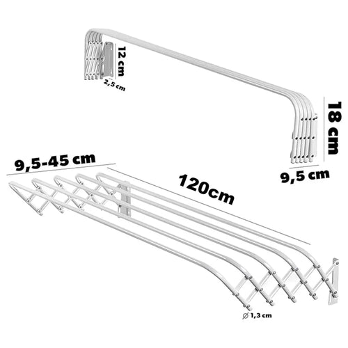 120cm Retractable Wall Mounted Clothes Drying Rack for Balcony Laundry Room Space Saving Folding Towel Hanger - 1