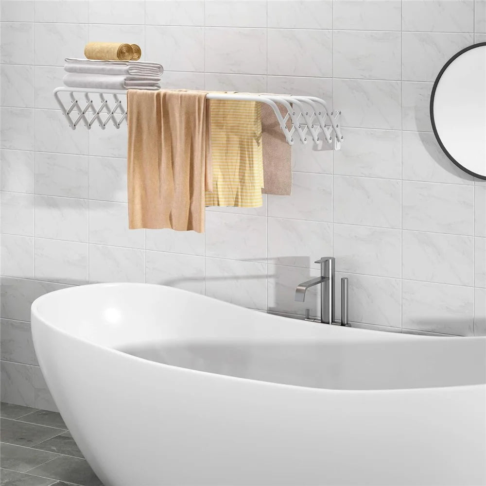 120cm Retractable Wall Mounted Clothes Drying Rack for Balcony Laundry Room Space Saving Folding Towel Hanger - 5