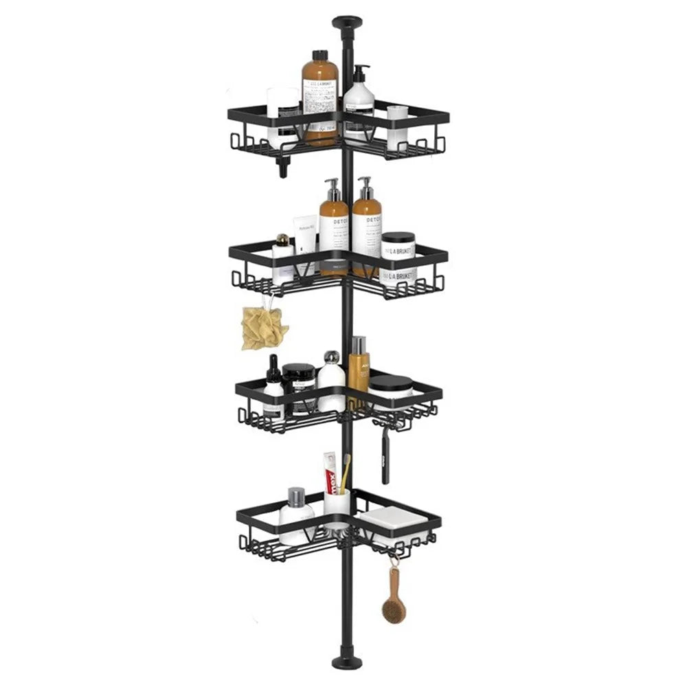 Extendable Pole Corner Shower Caddy for Bathroom 4 Tiers Stainless Steel Organizer Shelf - 1