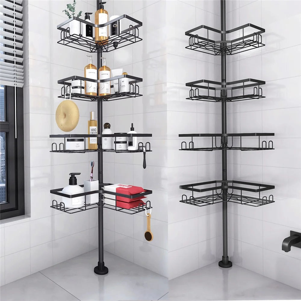Extendable Pole Corner Shower Caddy for Bathroom 4 Tiers Stainless Steel Organizer Shelf - 3