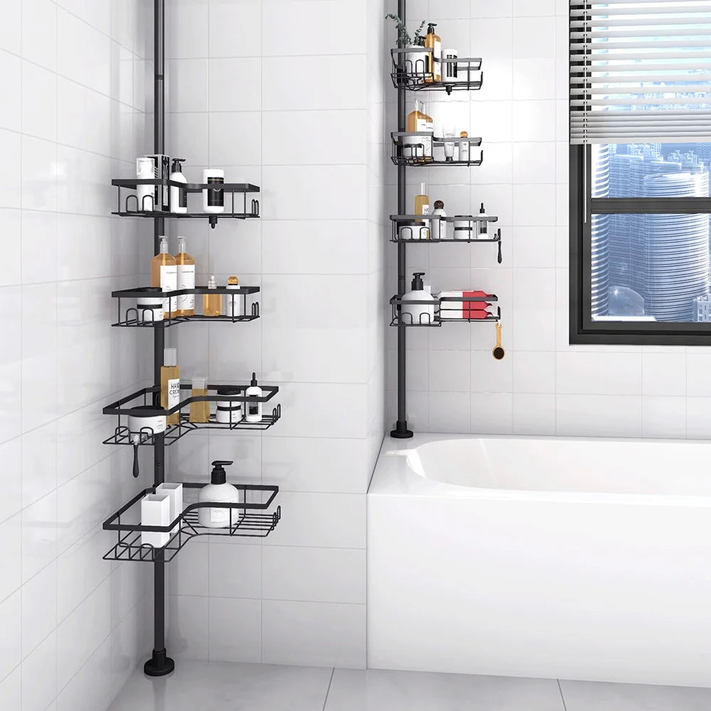 Extendable Pole Corner Shower Caddy for Bathroom 4 Tiers Stainless Steel Organizer Shelf - 5