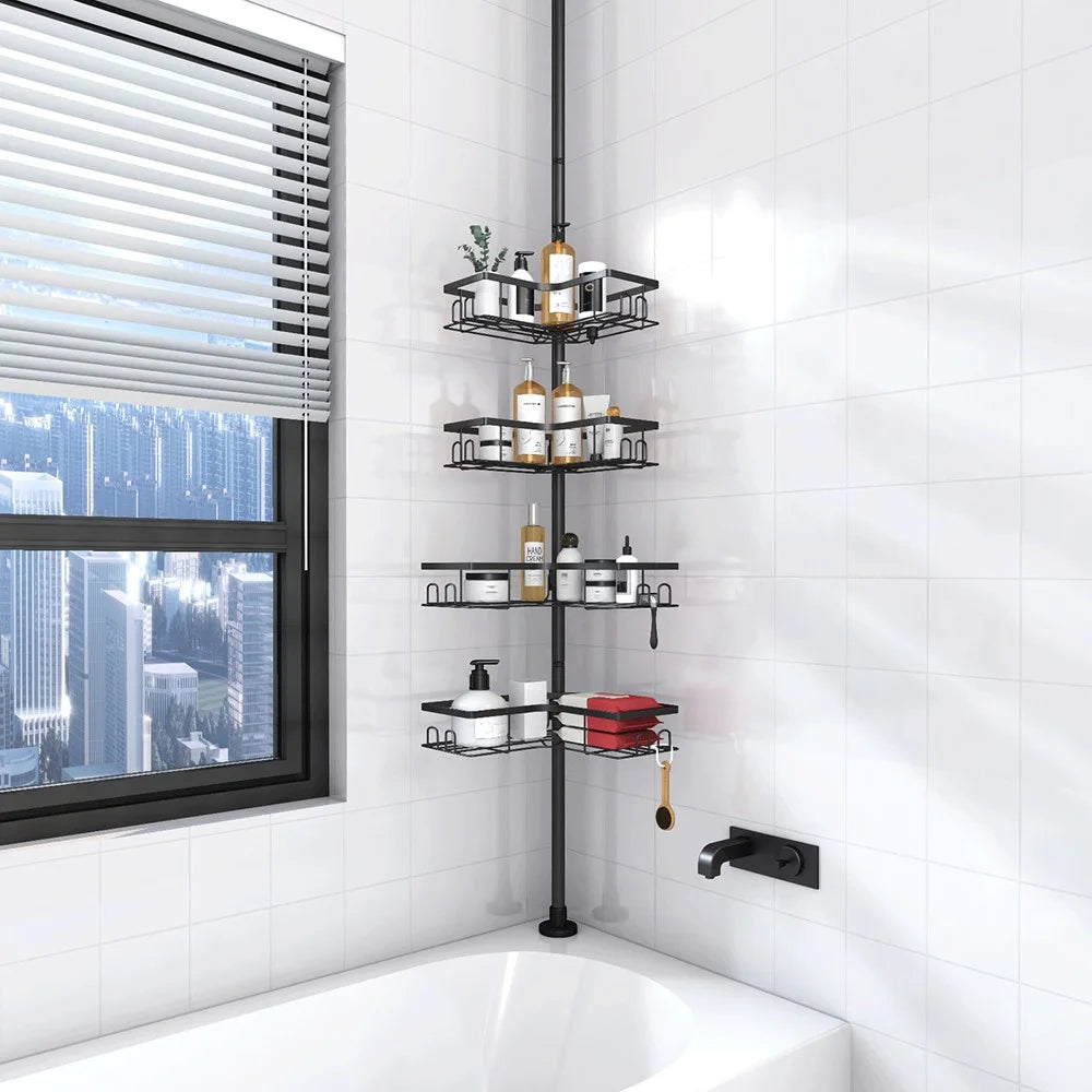 Extendable Pole Corner Shower Caddy for Bathroom 4 Tiers Stainless Steel Organizer Shelf - 6