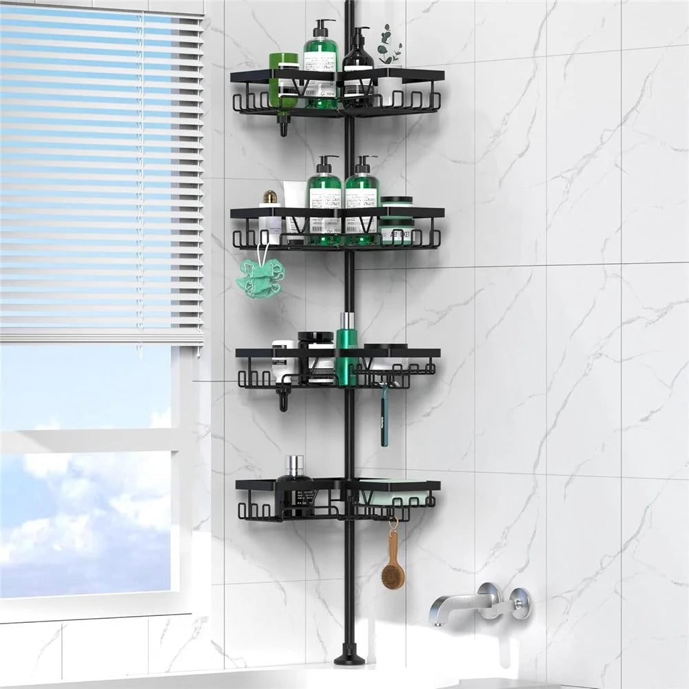 Extendable Pole Corner Shower Caddy for Bathroom 4 Tiers Stainless Steel Organizer Shelf - 7