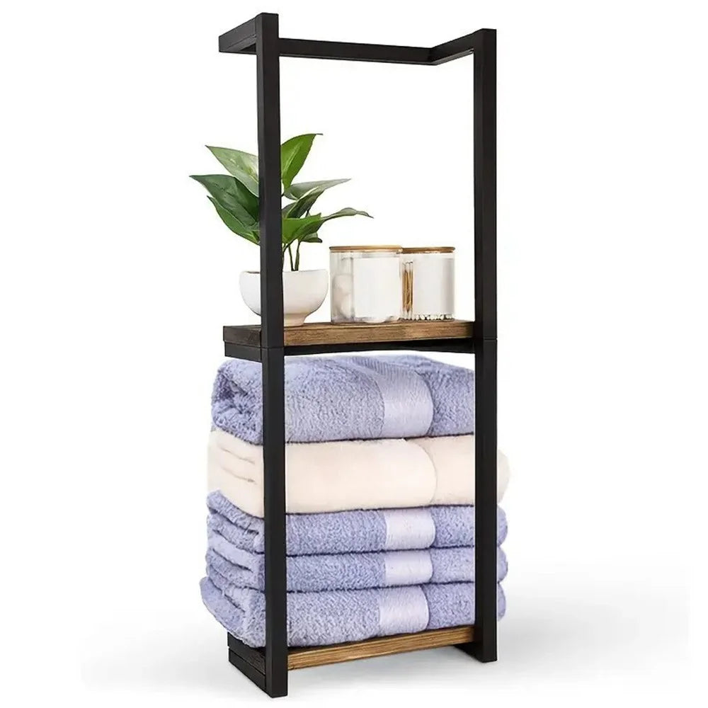 2 Tiers Bathroom Towel Rack Wall Mounted Metal Towel Holder Storage Organizer, 28.5 x 14 x 77cm - 1