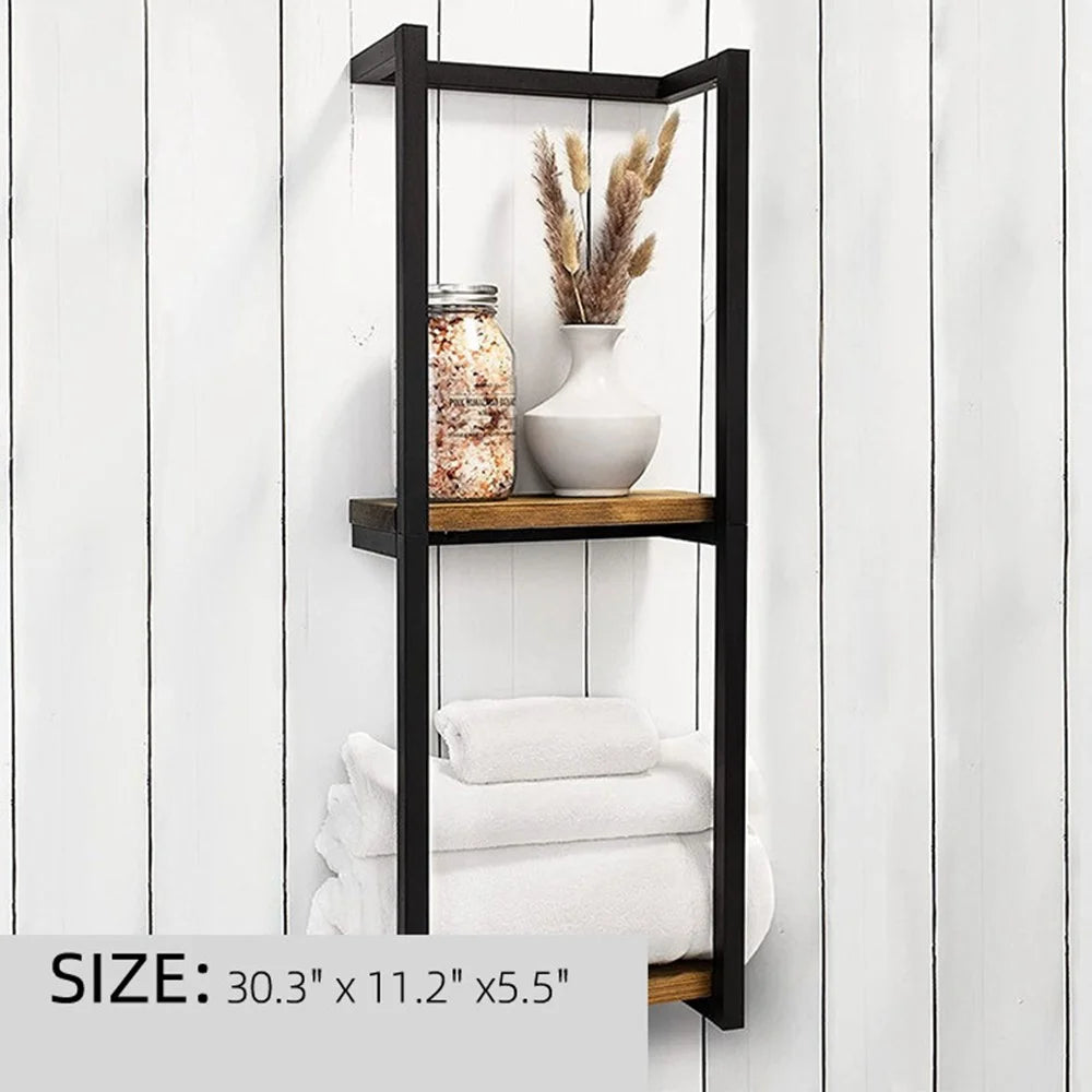 2 Tiers Bathroom Towel Rack Wall Mounted Metal Towel Holder Storage Organizer, 28.5 x 14 x 77cm - 6