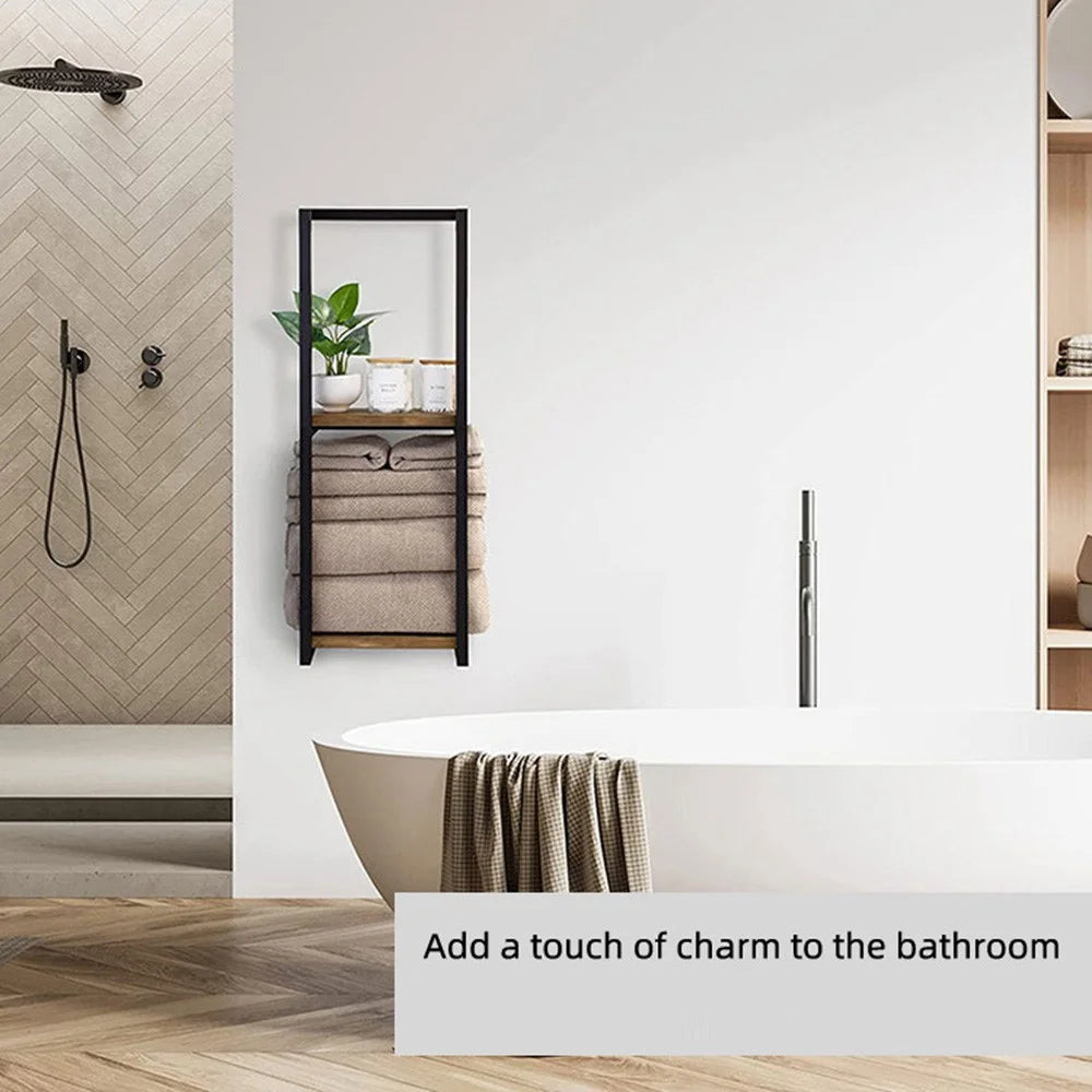 2 Tiers Bathroom Towel Rack Wall Mounted Metal Towel Holder Storage Organizer, 28.5 x 14 x 77cm - 3