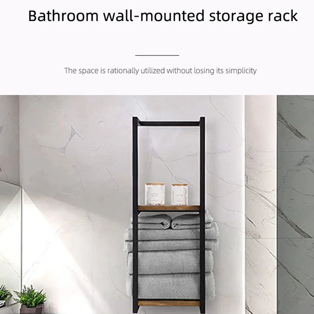 2 Tiers Bathroom Towel Rack Wall Mounted Metal Towel Holder Storage Organizer, 28.5 x 14 x 77cm - 4