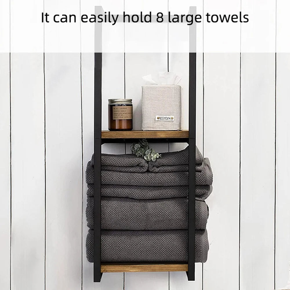 2 Tiers Bathroom Towel Rack Wall Mounted Metal Towel Holder Storage Organizer, 28.5 x 14 x 77cm - 5
