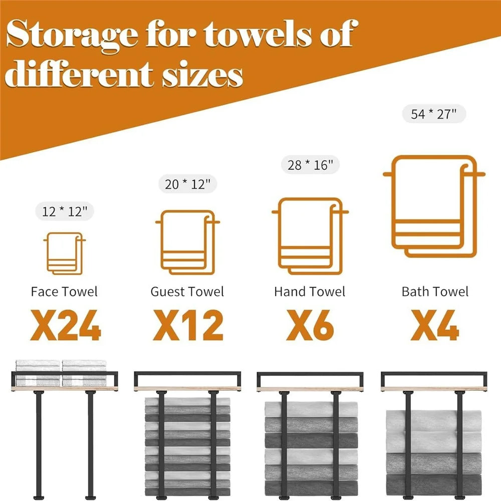 Space Saving Bathroom Metal Towel Rack Wall Mounted Towel Roll Storage Shelf with Wooden Board - Wood Color - 5
