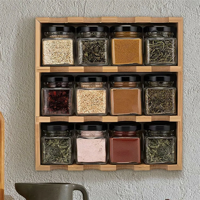 Bamboo Wood 12 Compartment Spice Rack Organizer For Kitchen Multi-Tier Storage Shelf With Jars - 7