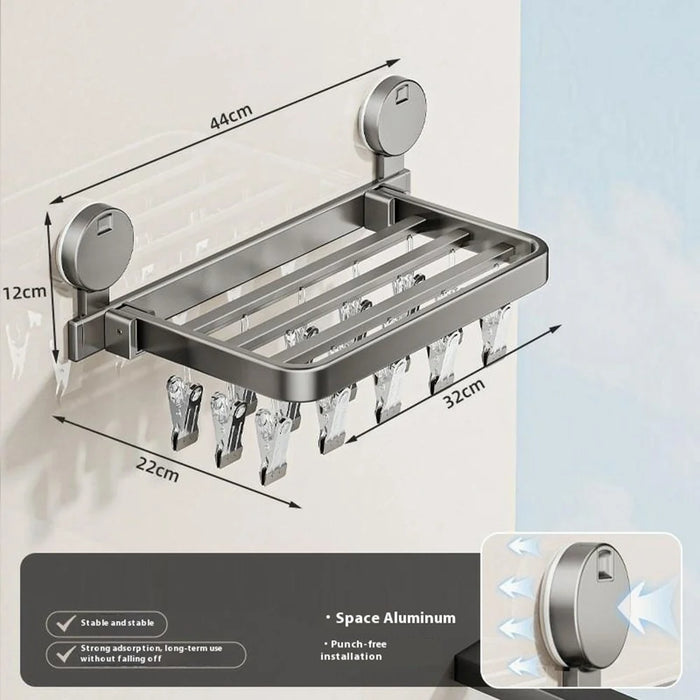 Folding Suction Cup Sock Drying Rack with 18 Clips Laundry Hanger for Socks / Underwear / Towels - Grey - 2