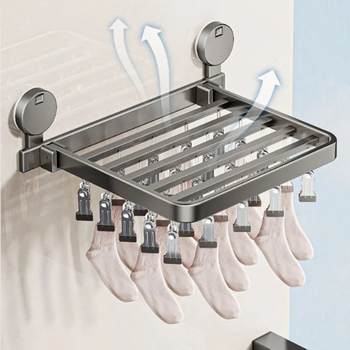 Folding Suction Cup Sock Drying Rack with 18 Clips Laundry Hanger for Socks / Underwear / Towels - Grey - 5