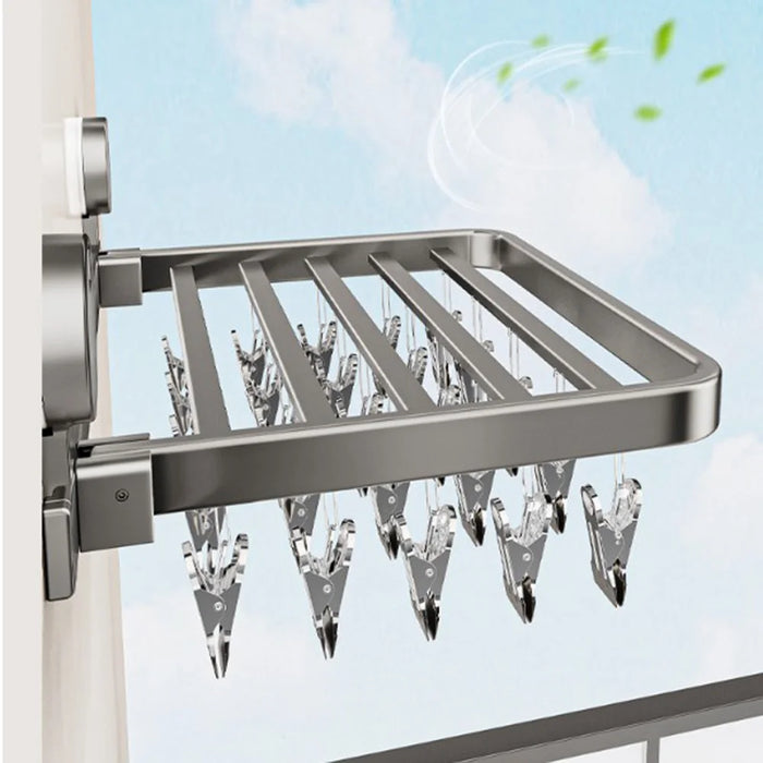 Folding Suction Cup Sock Drying Rack with 18 Clips Laundry Hanger for Socks / Underwear / Towels - Grey - 6