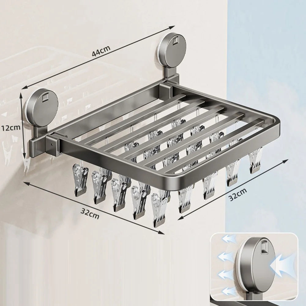 Folding Suction Cup Sock Drying Rack with 24 Clips Laundry Hanger for Socks / Underwear / Towels - Grey - 1
