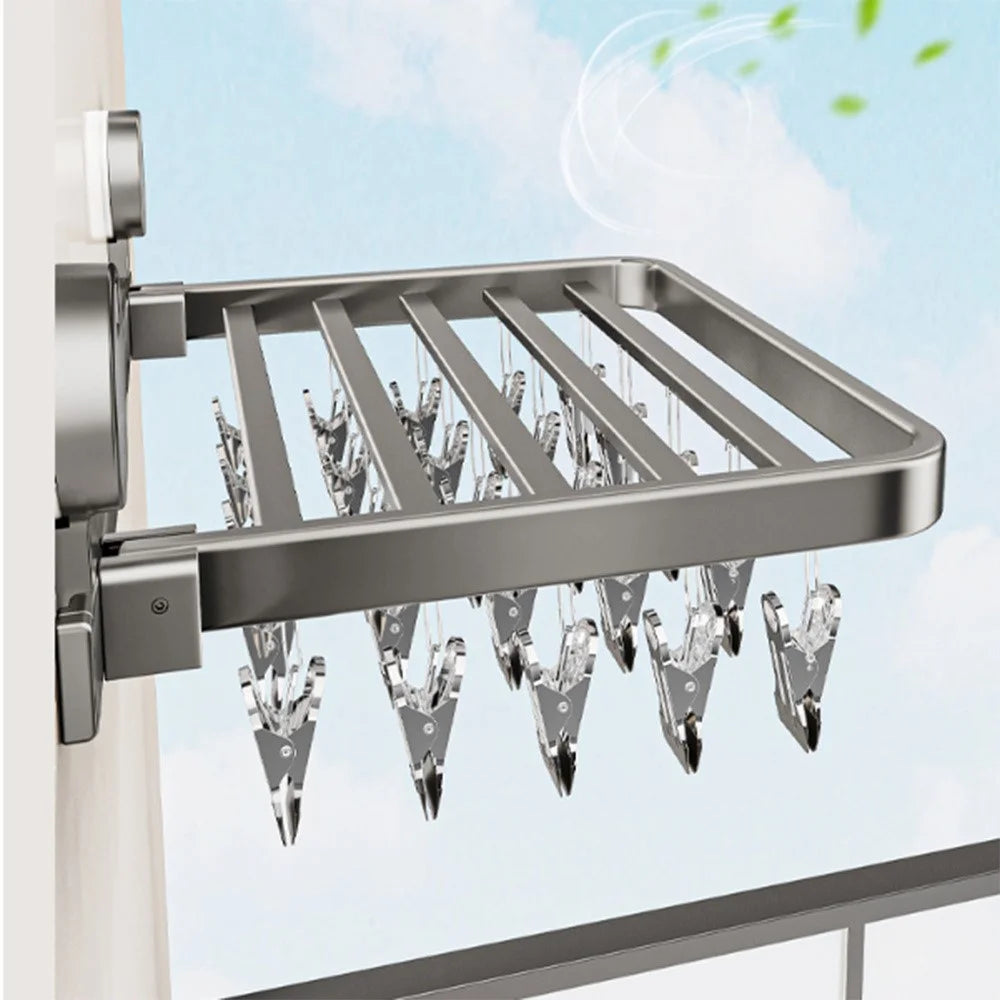 Folding Suction Cup Sock Drying Rack with 24 Clips Laundry Hanger for Socks / Underwear / Towels - Grey - 6