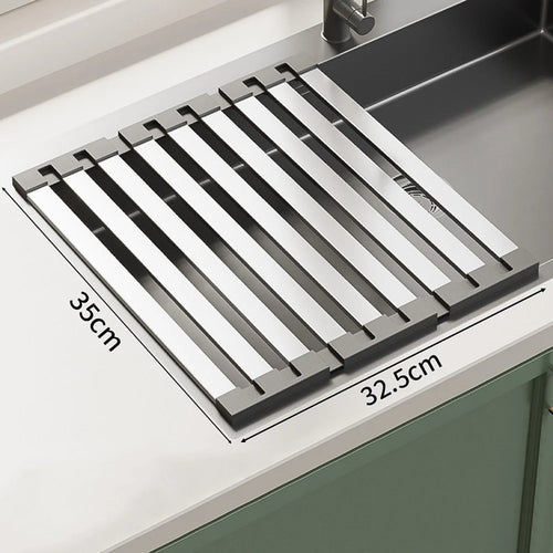 Foldable Extendable Over Sink Dish Drying Rack 304 Stainless Steel Kitchen Organizer Storage Shelf 35 x 32.5cm - 1