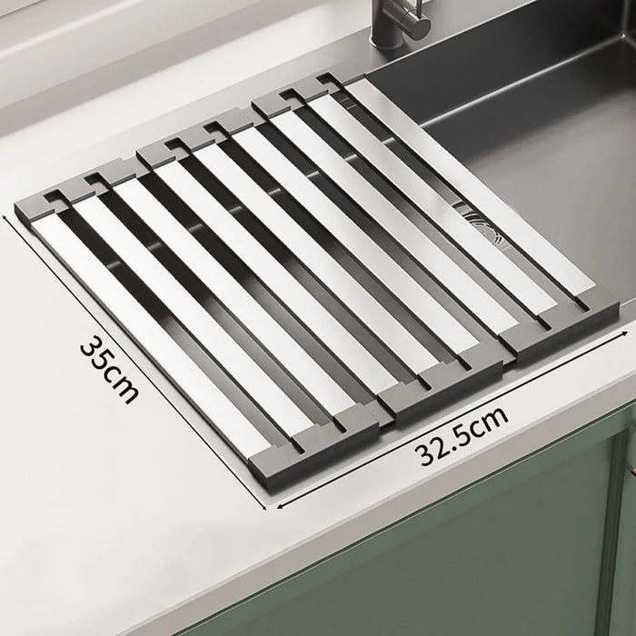 Foldable Extendable Over Sink Dish Drying Rack 304 Stainless Steel Kitchen Organizer Storage Shelf 35 x 32.5cm - 1
