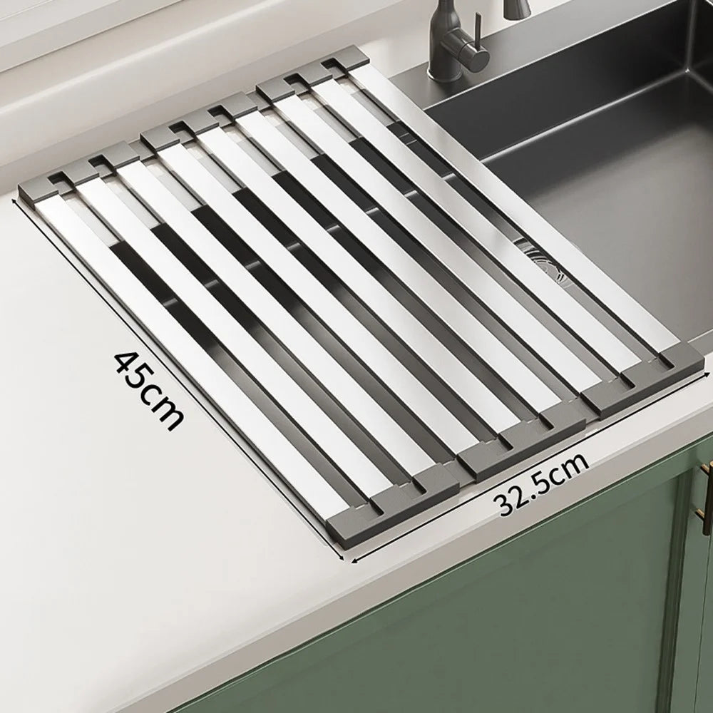 Foldable Extendable Over Sink Dish Drying Rack 304 Stainless Steel Kitchen Organizer Storage Shelf 45 x 32.5cm - 1