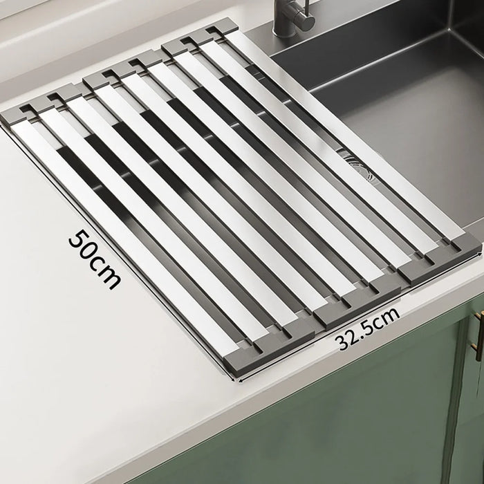Foldable Extendable Over Sink Dish Drying Rack 304 Stainless Steel Kitchen Organizer Storage Shelf 50 x 32.5cm - 1