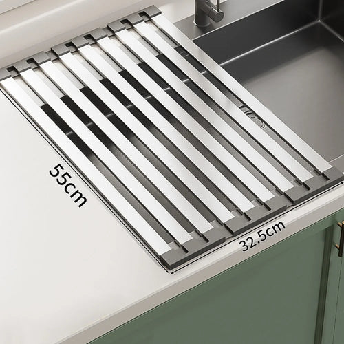 Foldable Extendable Over Sink Dish Drying Rack 304 Stainless Steel Kitchen Organizer Storage Shelf 55 x 32.5cm - 1