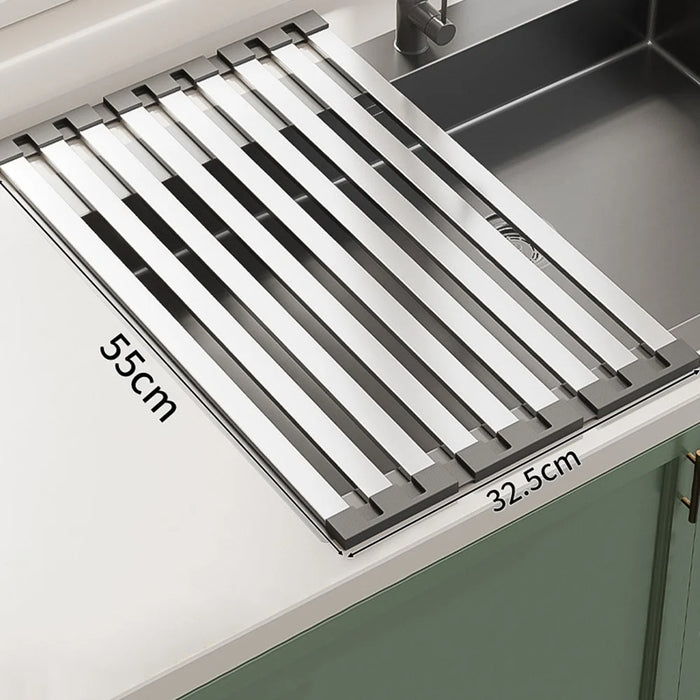 Foldable Extendable Over Sink Dish Drying Rack 304 Stainless Steel Kitchen Organizer Storage Shelf 55 x 32.5cm - 1