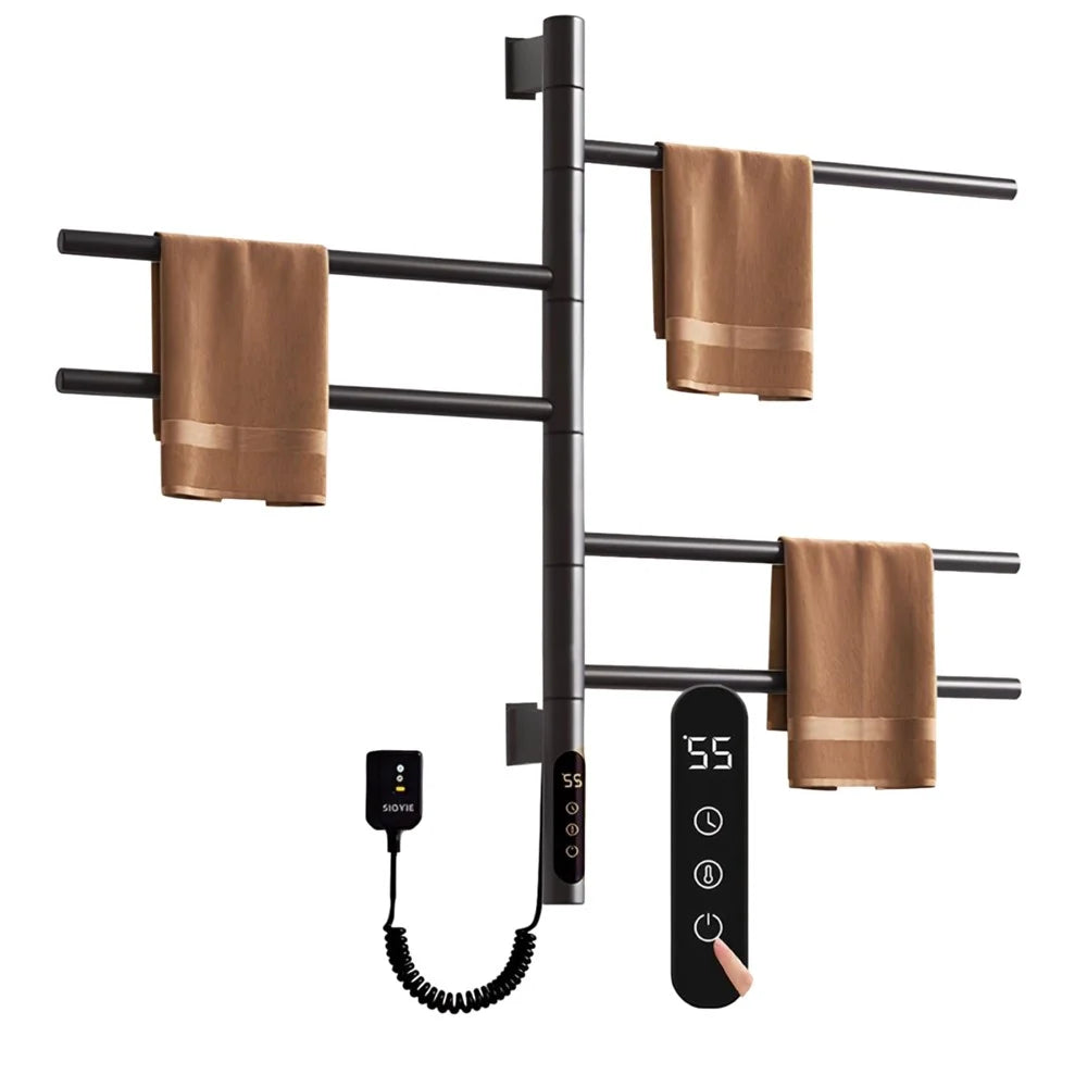G63 Rotatable Electric Towel Rack for Bathroom Kitchen Smart Temperature Control Heating Drying Storage Rack (EU Plug) - Black - 1
