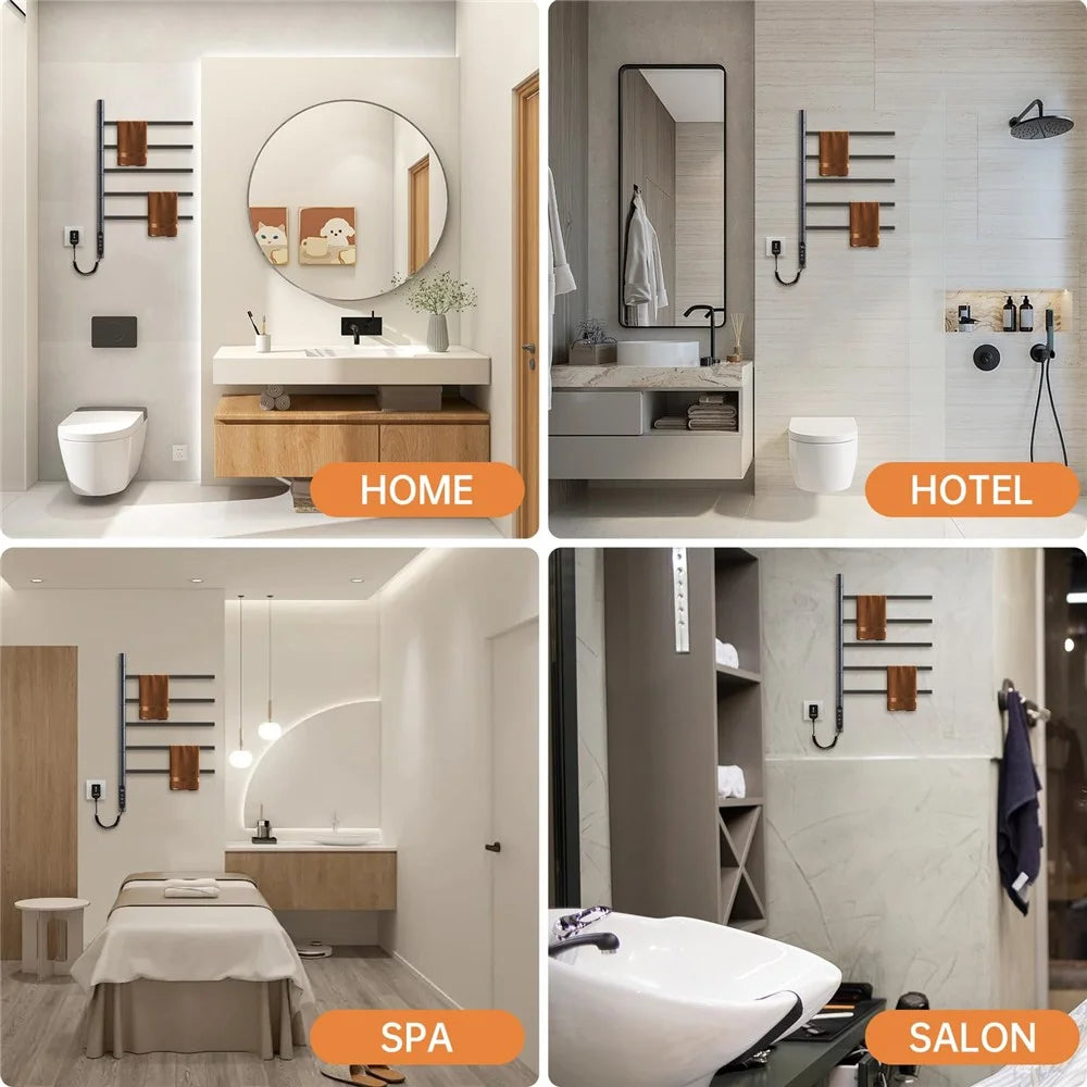 G63 Rotatable Electric Towel Rack for Bathroom Kitchen Smart Temperature Control Heating Drying Storage Rack (EU Plug) - Black - 4