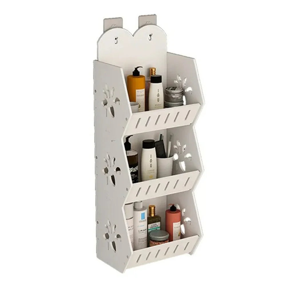 3 Tier Bathroom Organizer Wall Mounted Shower Toiletries PVC Storage Rack, Size L - 1