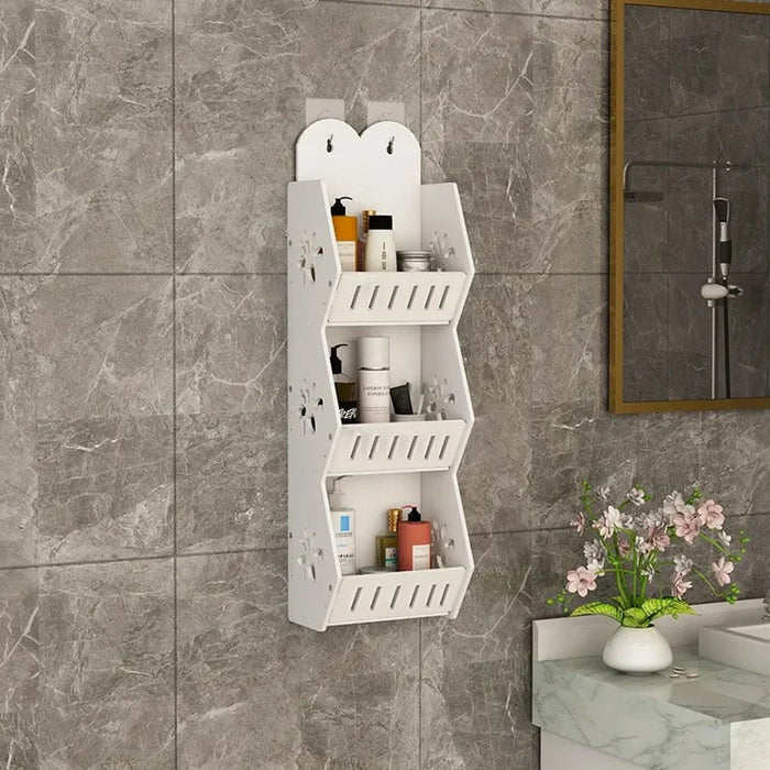 3 Tier Bathroom Organizer Wall Mounted Shower Toiletries PVC Storage Rack, Size L - 2