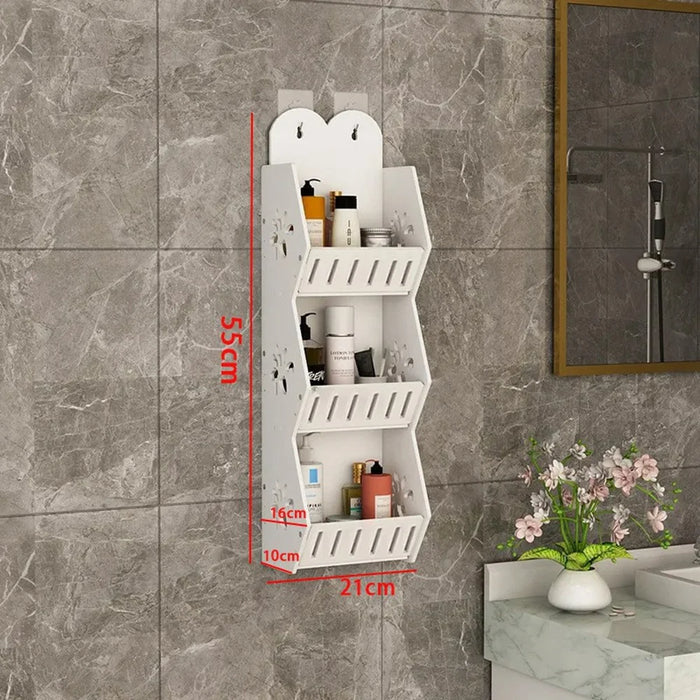 3 Tier Bathroom Organizer Wall Mounted Shower Toiletries PVC Storage Rack, Size L - 4